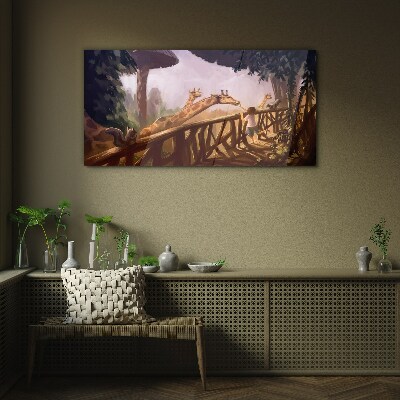 Meeting with giraffes at the zoo Glass art print