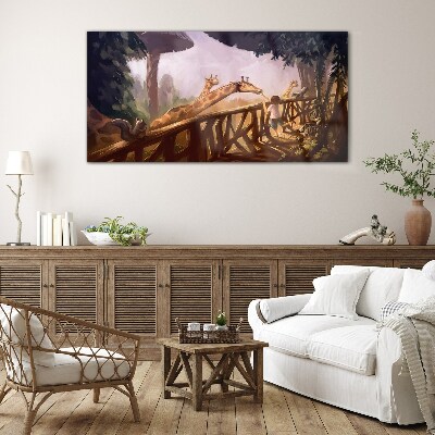 Meeting with giraffes at the zoo Glass art print