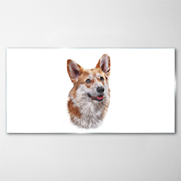Portrait of a cheerful Corgi dog Wall art on glass