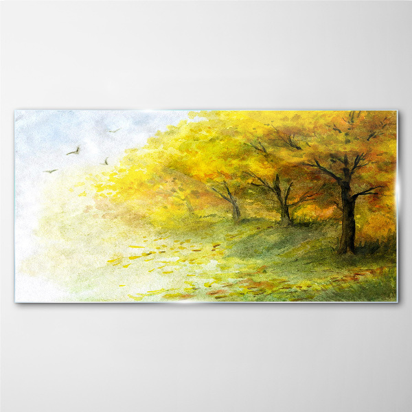 Golden autumn in the park Wall art on glass
