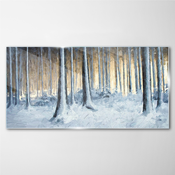 Winter forest in the morning Glass art print