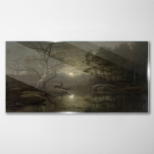 Night landscape with a deer Glass art print