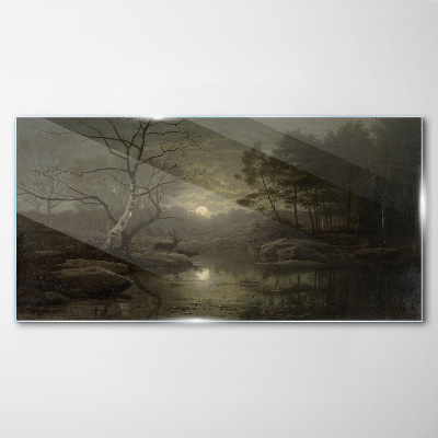 Night landscape with a deer Glass art print