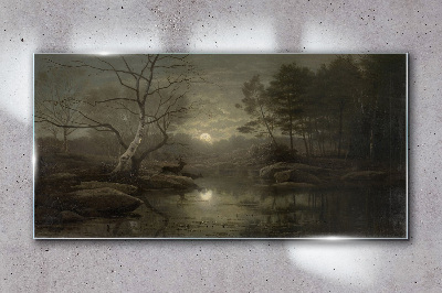Night landscape with a deer Glass art print