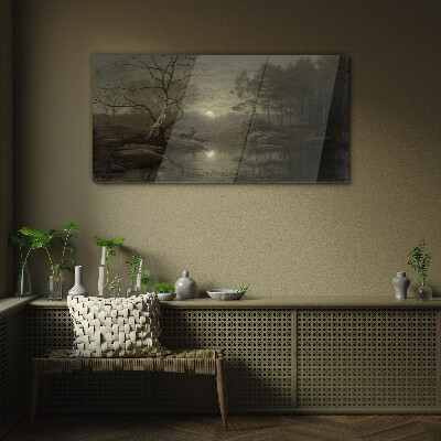 Night landscape with a deer Glass art print