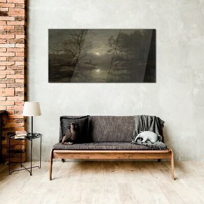 Night landscape with a deer Glass art print