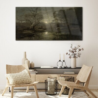 Night landscape with a deer Glass art print