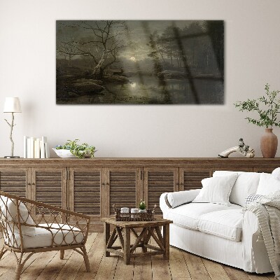 Night landscape with a deer Glass art print