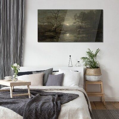 Night landscape with a deer Glass art print