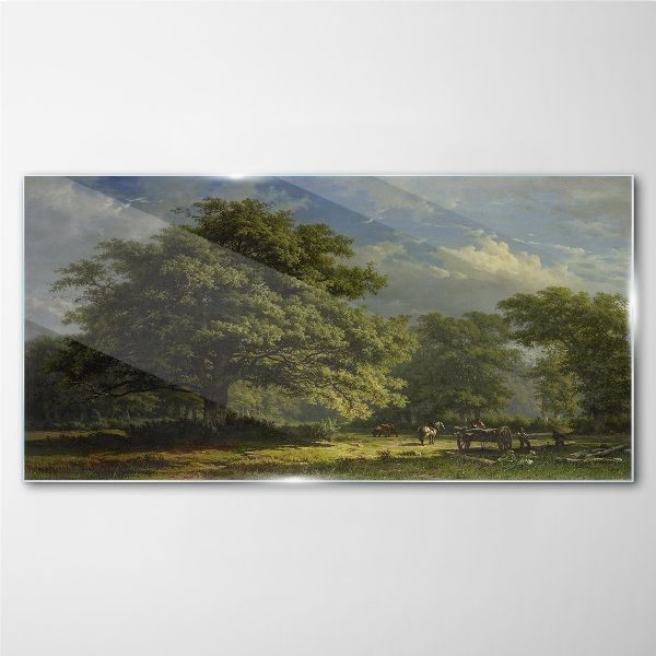 A peaceful landscape with a tree Wall art on glass