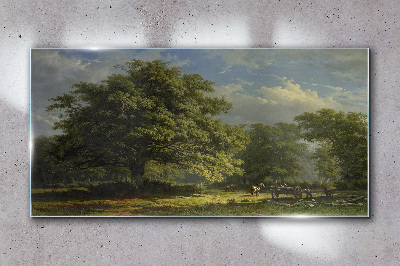 A peaceful landscape with a tree Wall art on glass