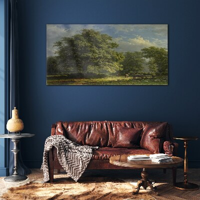 A peaceful landscape with a tree Wall art on glass
