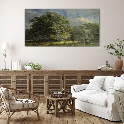 A peaceful landscape with a tree Wall art on glass