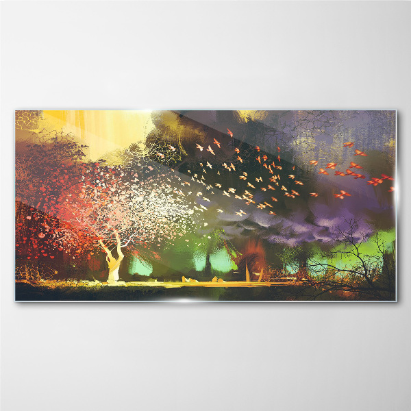 Abstraction trees clouds Glass Wall Art