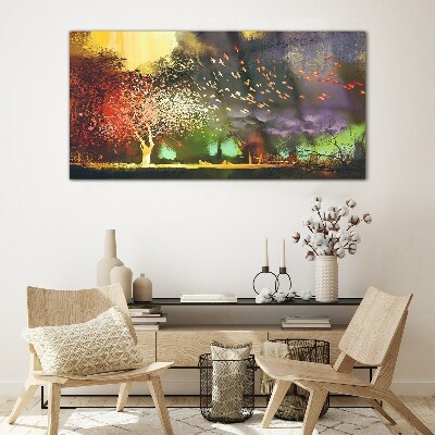 Abstraction trees clouds Glass Wall Art