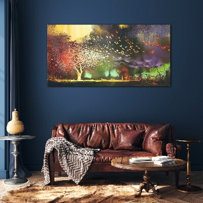 Abstraction trees clouds Glass Wall Art