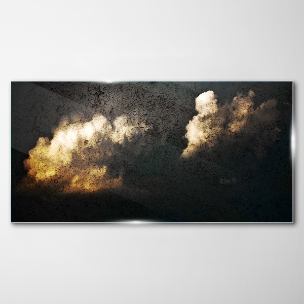 Golden clouds on a dark background Wall art on glass