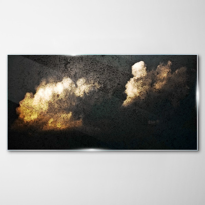 Golden clouds on a dark background Wall art on glass