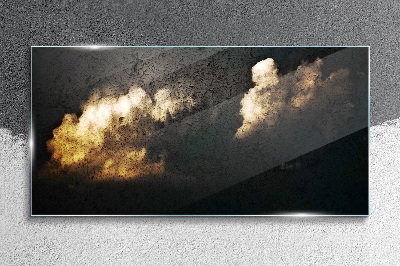 Golden clouds on a dark background Wall art on glass