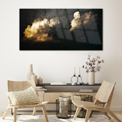 Golden clouds on a dark background Wall art on glass