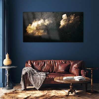 Golden clouds on a dark background Wall art on glass