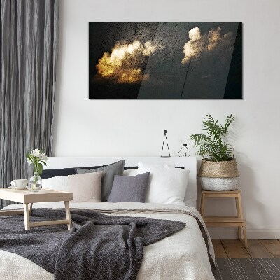 Golden clouds on a dark background Wall art on glass