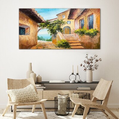 The charming streets of a seaside village Wall art on glass