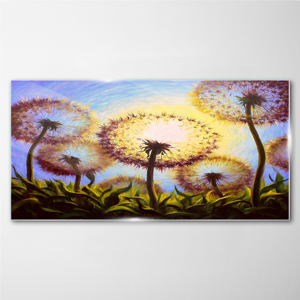 Golden dandelions in the sunlight Wall art on glass