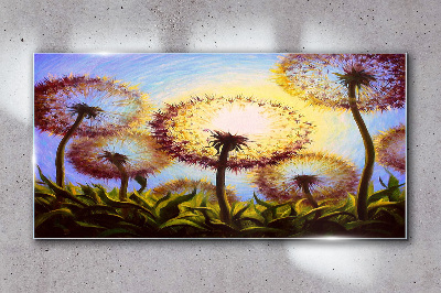 Golden dandelions in the sunlight Wall art on glass