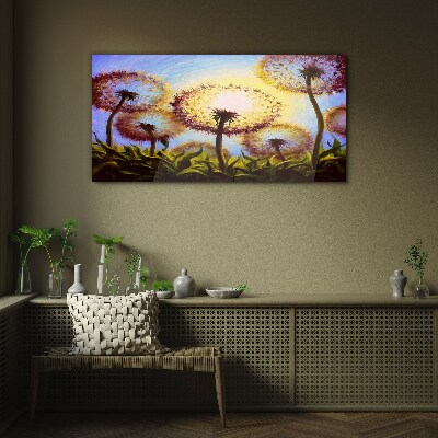 Golden dandelions in the sunlight Wall art on glass