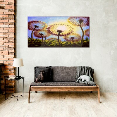 Golden dandelions in the sunlight Wall art on glass