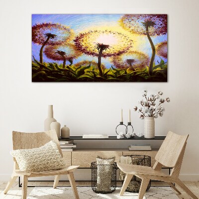 Golden dandelions in the sunlight Wall art on glass