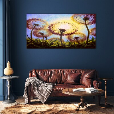 Golden dandelions in the sunlight Wall art on glass