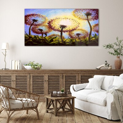 Golden dandelions in the sunlight Wall art on glass
