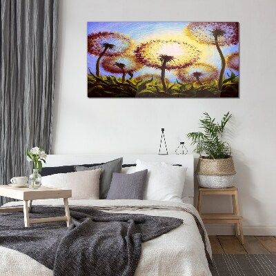 Golden dandelions in the sunlight Wall art on glass