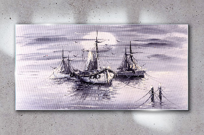 A quiet port at sunset Glass art print