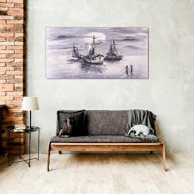 A quiet port at sunset Glass art print