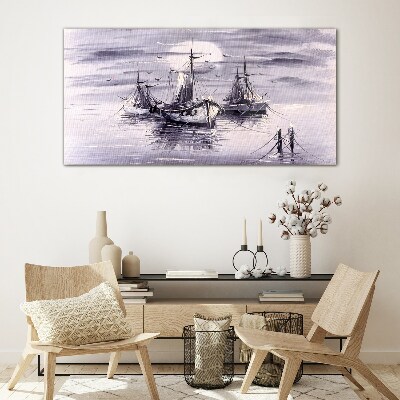 A quiet port at sunset Glass art print