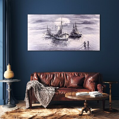 A quiet port at sunset Glass art print