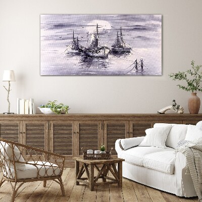 A quiet port at sunset Glass art print