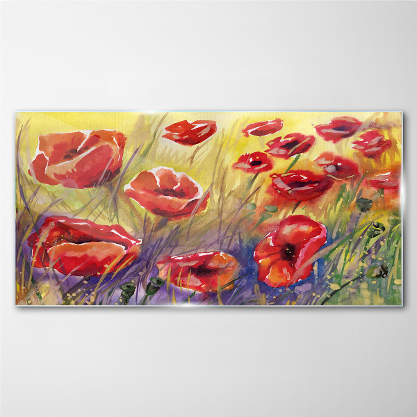 Red poppies against the sun Glass art print