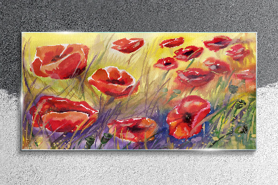 Red poppies against the sun Glass art print