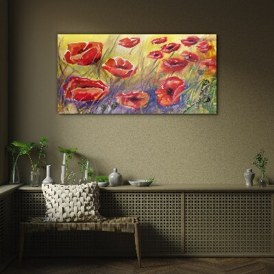 Red poppies against the sun Glass art print