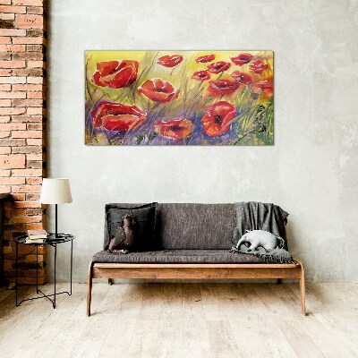 Red poppies against the sun Glass art print