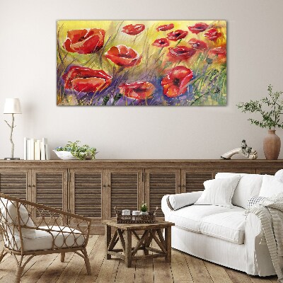 Red poppies against the sun Glass art print