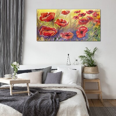 Red poppies against the sun Glass art print