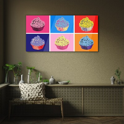 Colorful pop art muffins Wall art on glass