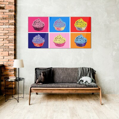 Colorful pop art muffins Wall art on glass