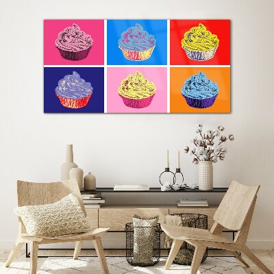 Colorful pop art muffins Wall art on glass