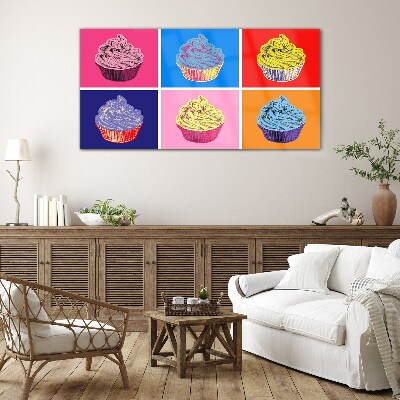 Colorful pop art muffins Wall art on glass